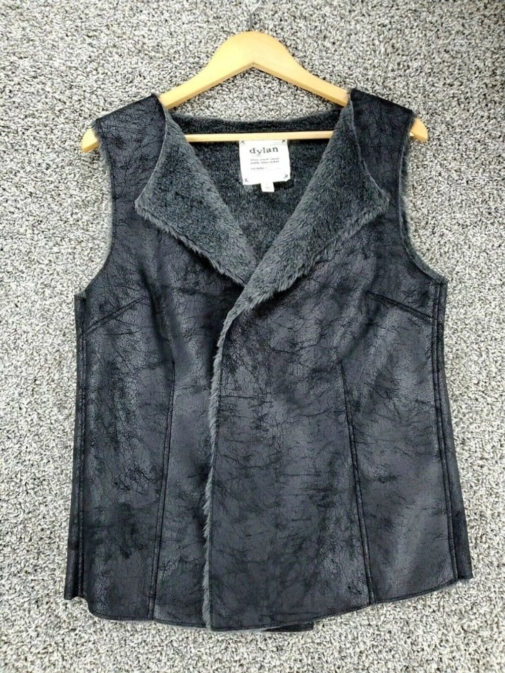 Dylan Sleeveless Black Gray Faux Suede Fur Vest Jacket Women's Size Large
